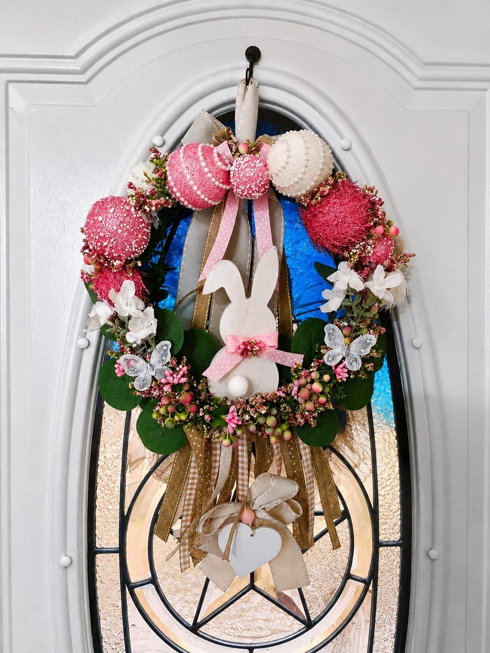 Handmade Pink & Cream Easter Bunny Wreath